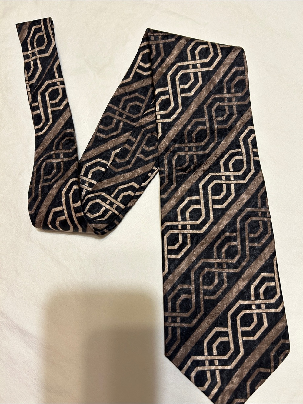 Pierre Balmain Black and Brown Geometric Silk Tie COUTURE